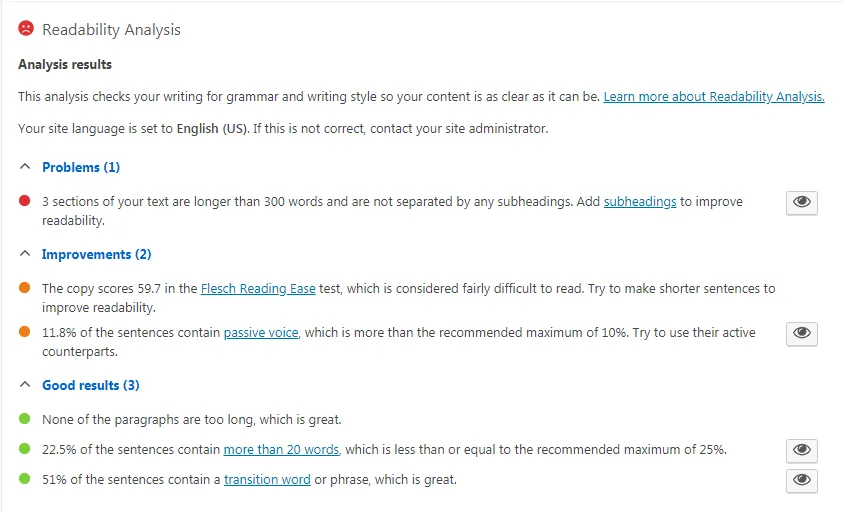 A Yoast SEO readability analysis.