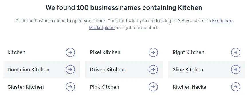 Testing a keyword using the Shopify Business Name Generator.