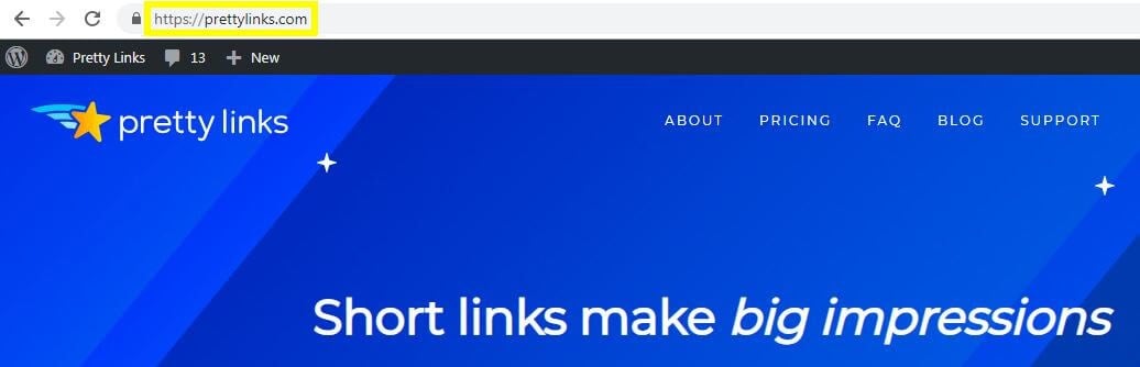 The Pretty Links URL.