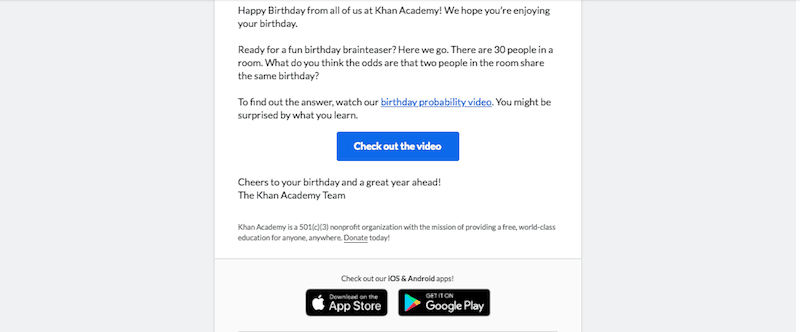 Uma CTA em um e-mail da Khan Academy.