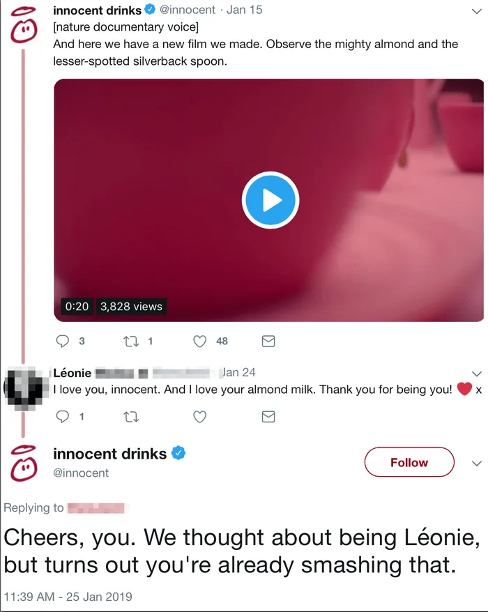 Una publicación en la cuenta de Twitter de Innocent Drinks.