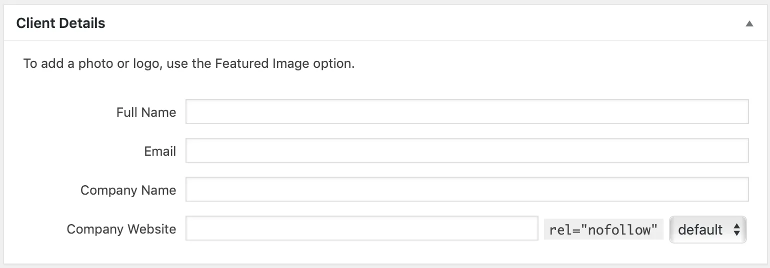 Hinzufügen von Kundeninformationen zu einem Testimonial.