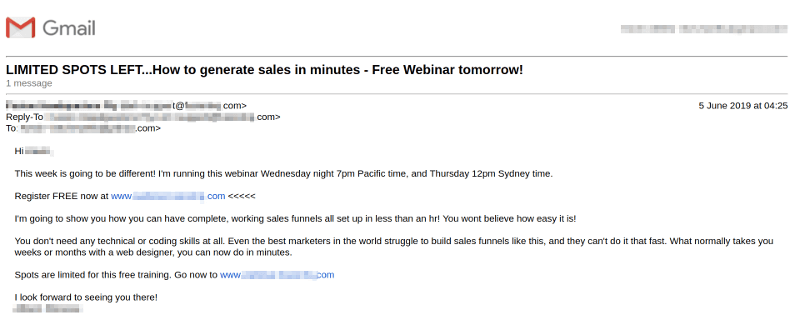 An example of an email marketing message.