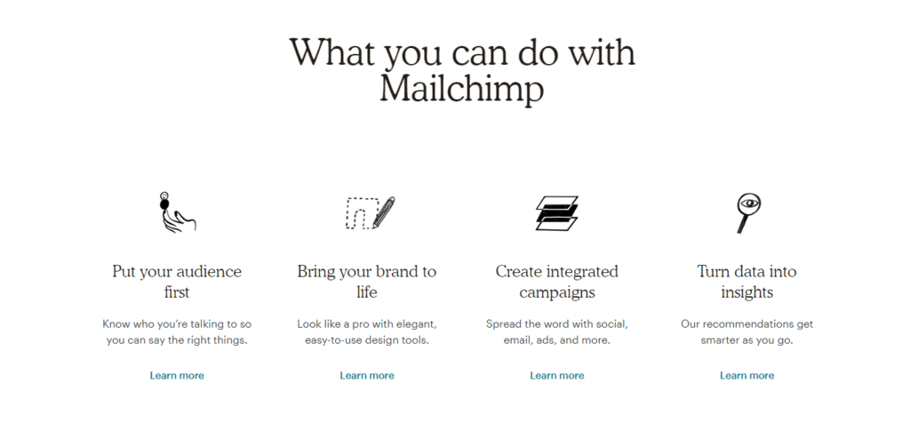 MailChimp's primary features.