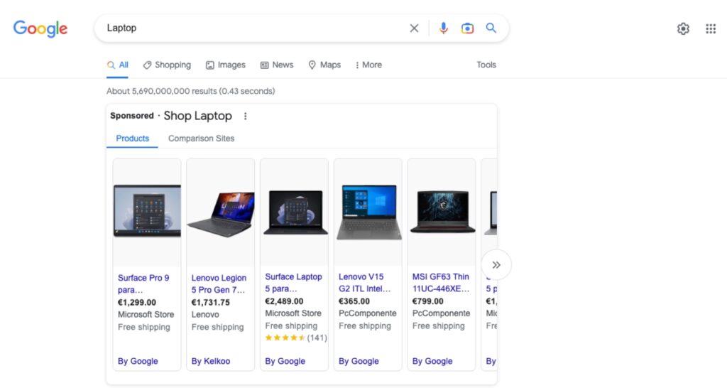 Ads in Google search