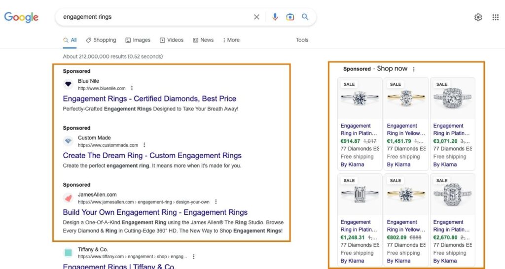 PPC ad examples for engagement rings.