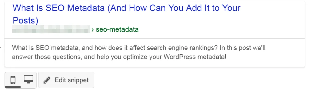 Captura de pantalla de la meta descripción rellenada.