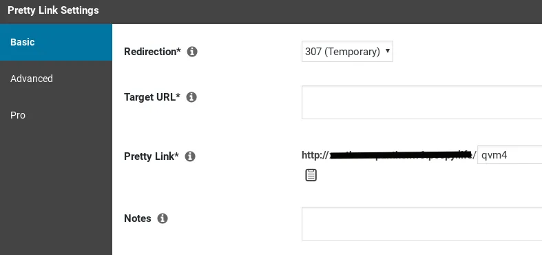 Pretty Link Settings page on WordPress.
