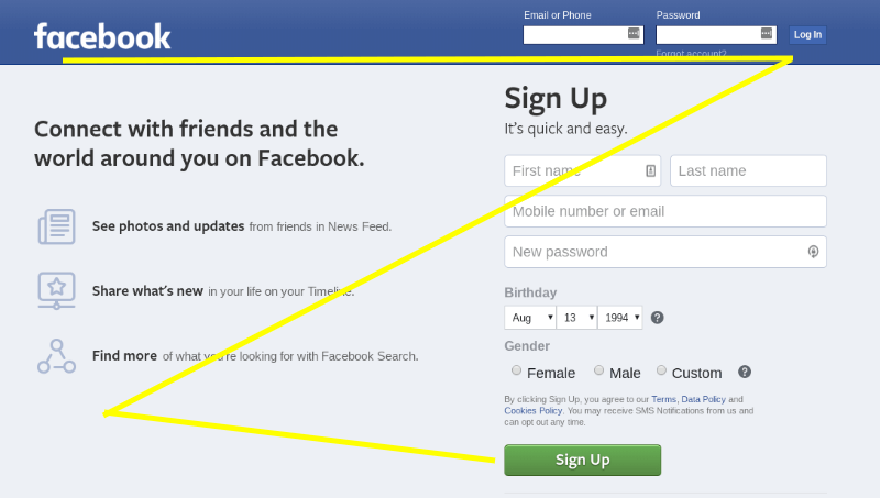 The Facebook sign-in page.