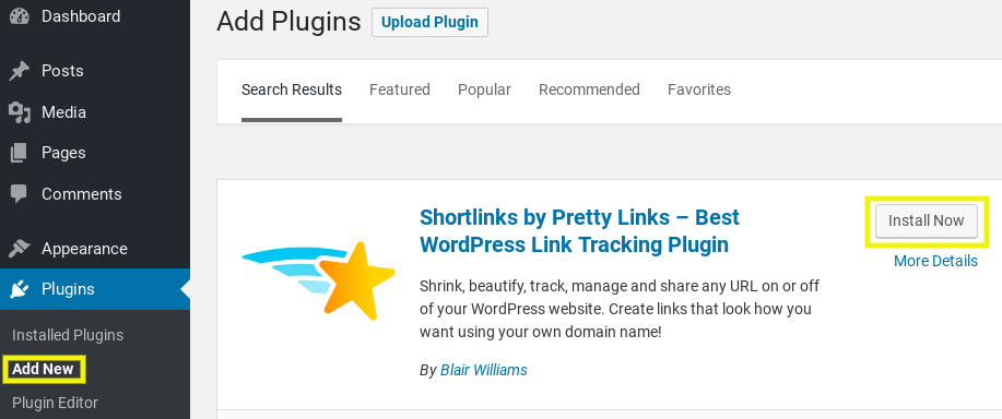 Shortlinks by Pretty Links plugin on WordPress.
