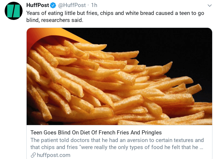 Un tweet du Huffington Post sur les frites.