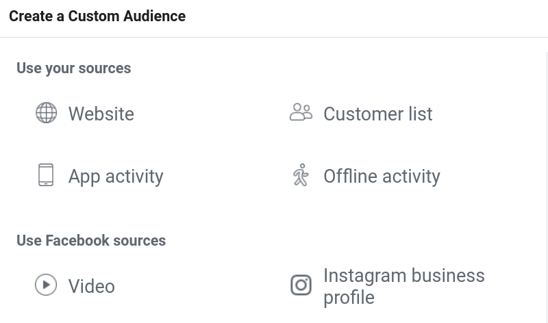 Facebook Custom Audience settings.