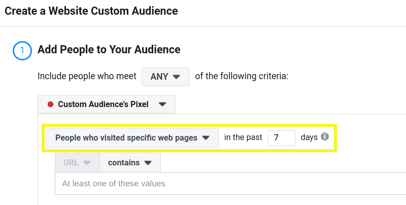 Custom Audience settings on Facebook.