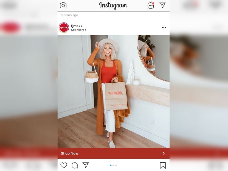 tjmaxx retargeting ad on Instagram.