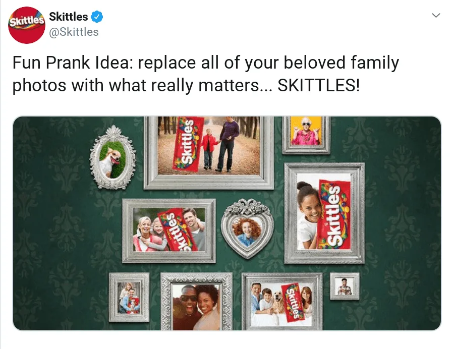 A tweet from Skittles.