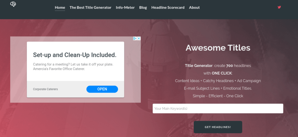 Homepage of title-generator.com.