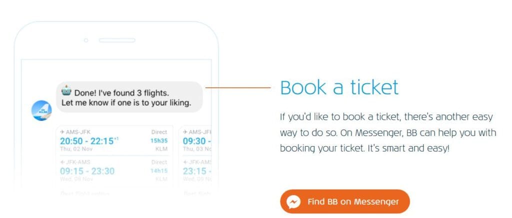 Image of a chatbot being used to book a flight. 