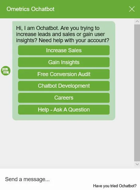 Un chatbot que ofrece opciones al usuario.