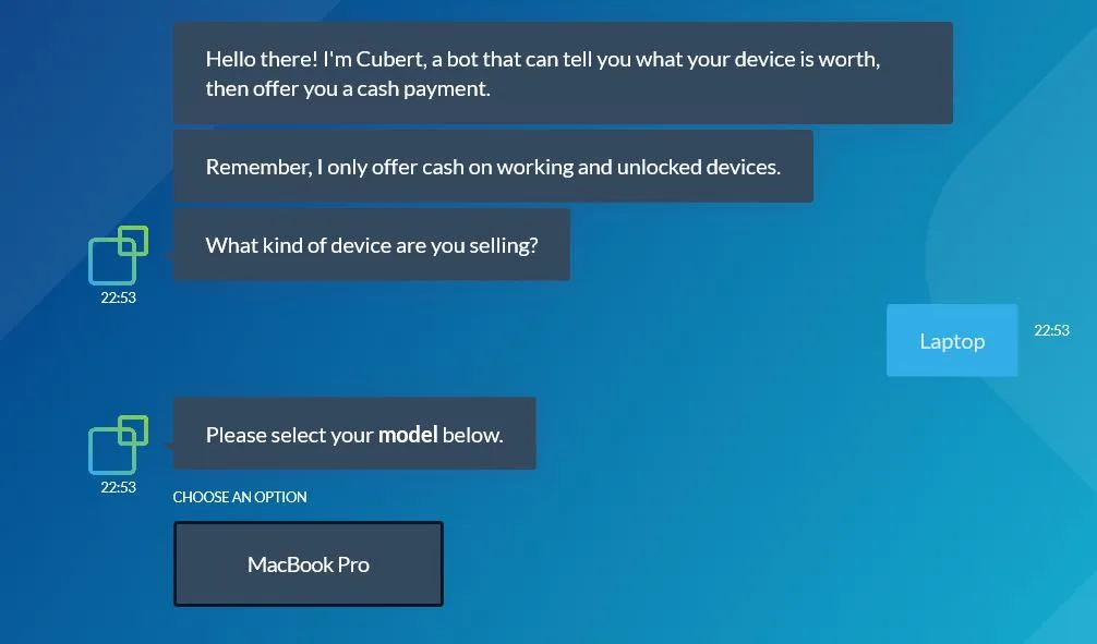 Un chatbot que proporciona enlaces a un usuario.