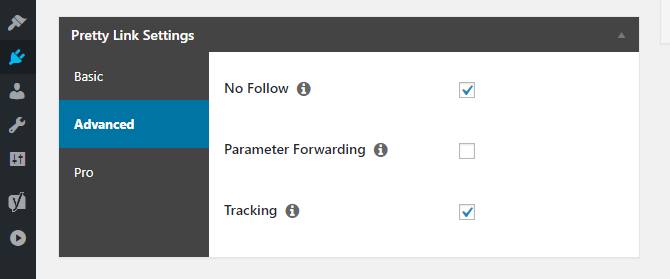 Enabling the no-follow link attribute in Pretty Links 