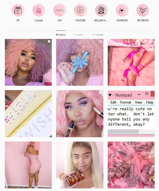 A pink pastel color theme on Instagram.