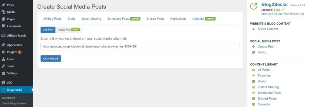 Ajout d'un lien pour automatiser les publications sur les médias sociaux dans Blog2Social.