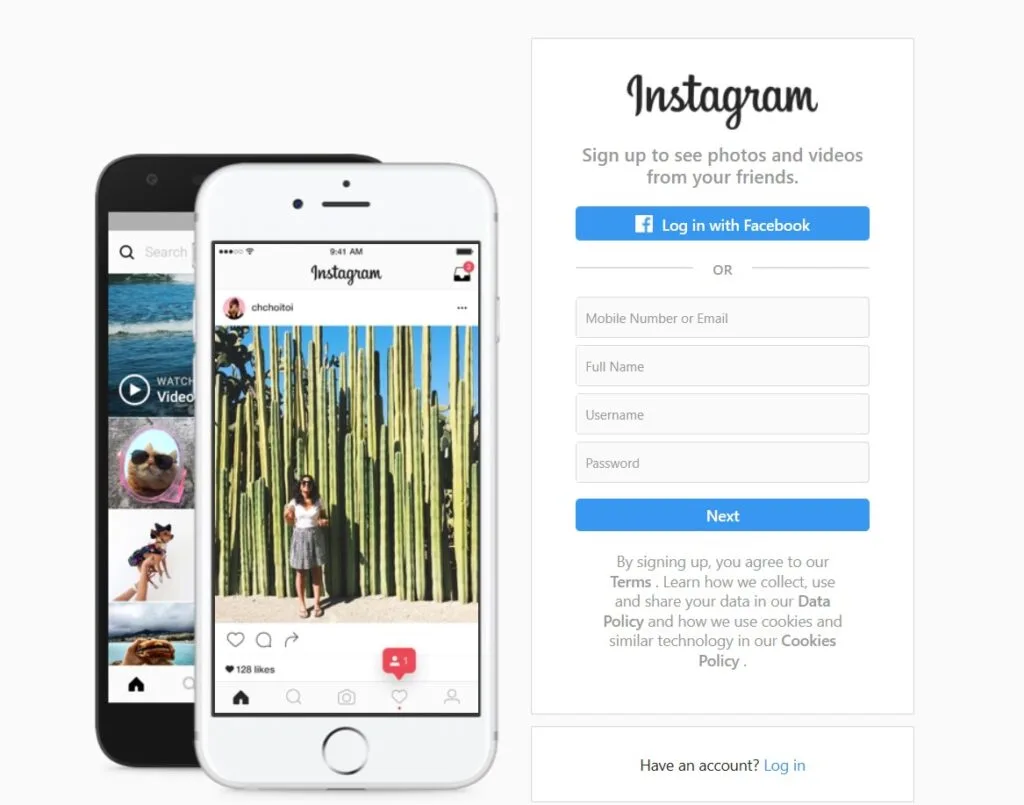 Instagram's homepage.