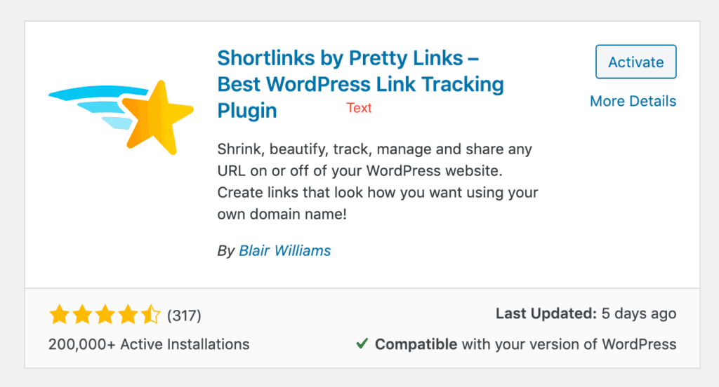 Activating Pretty Links in WordPress.