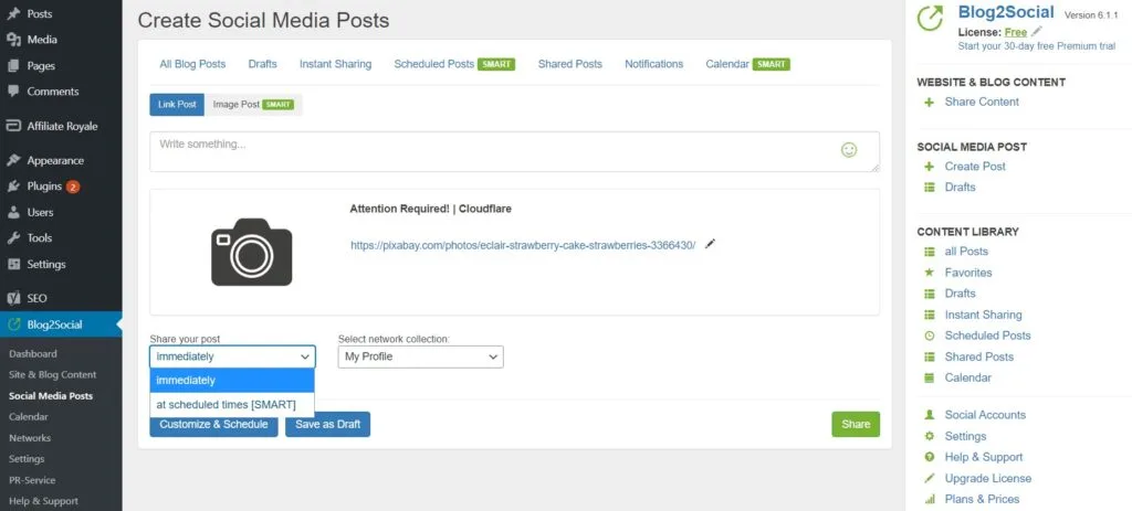 Programmer des posts sur les médias sociaux dans Blog2Social.
