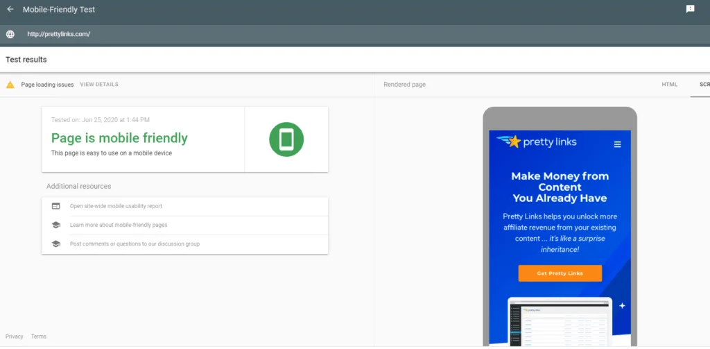 teste de compatibilidade com dispositivos móveis do Google
