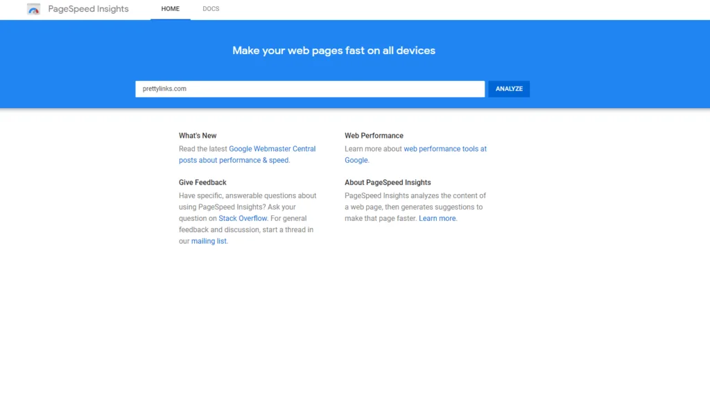 insights sobre a velocidade da página do Google