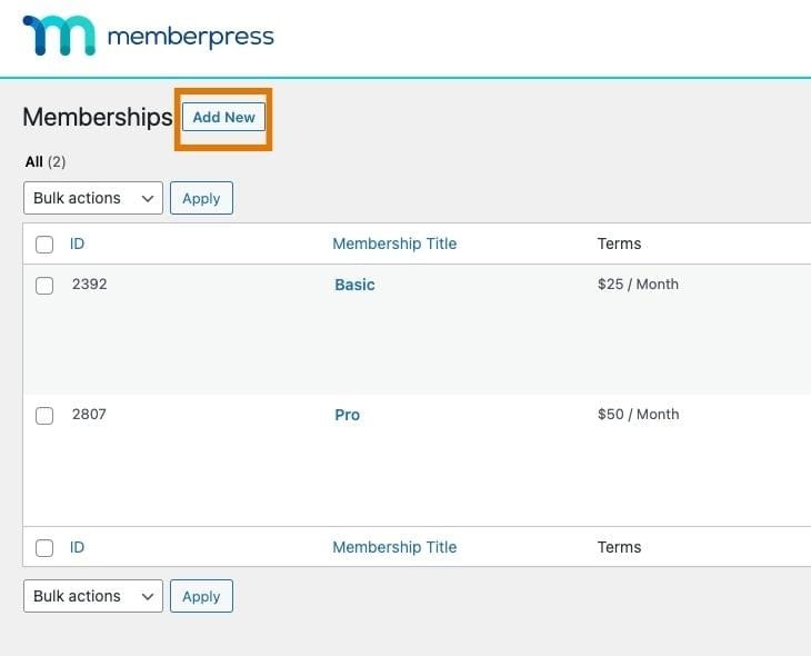 MemberPress adicionar nova associação