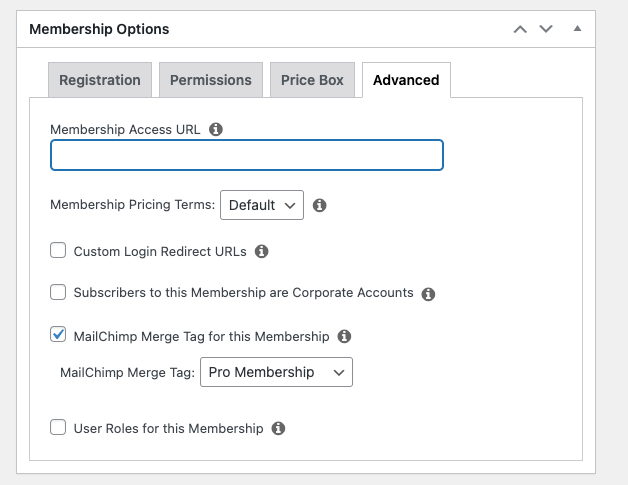 MemberPress Advanced membership options tag