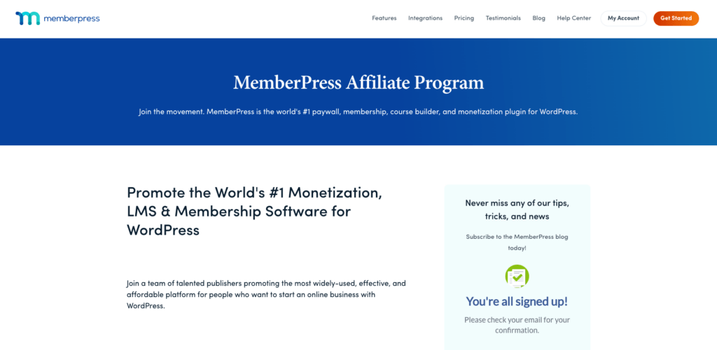 MemberPress affiliate program landing page