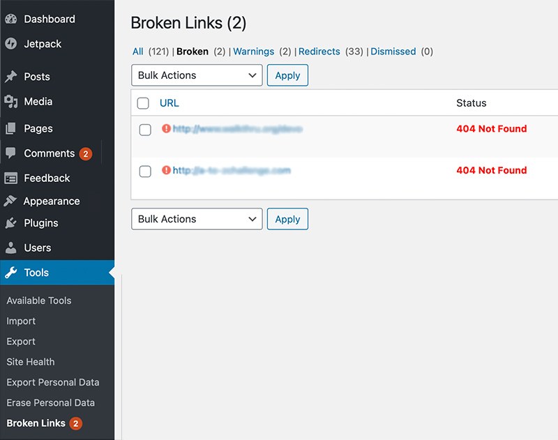 WordPress plugin, Broken Links Checker, identifies your broken links so you can fix them. 