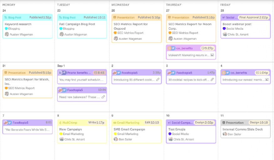 An example of a blog content schedule.