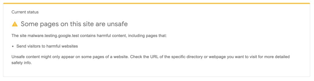 Blacklisted links Google Chrome warning.