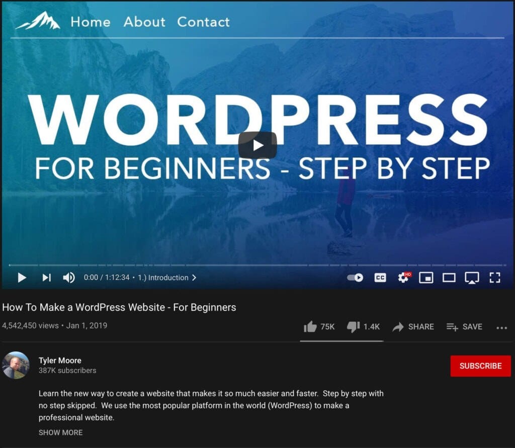 Um vídeo relacionado ao WordPress no YouTube.