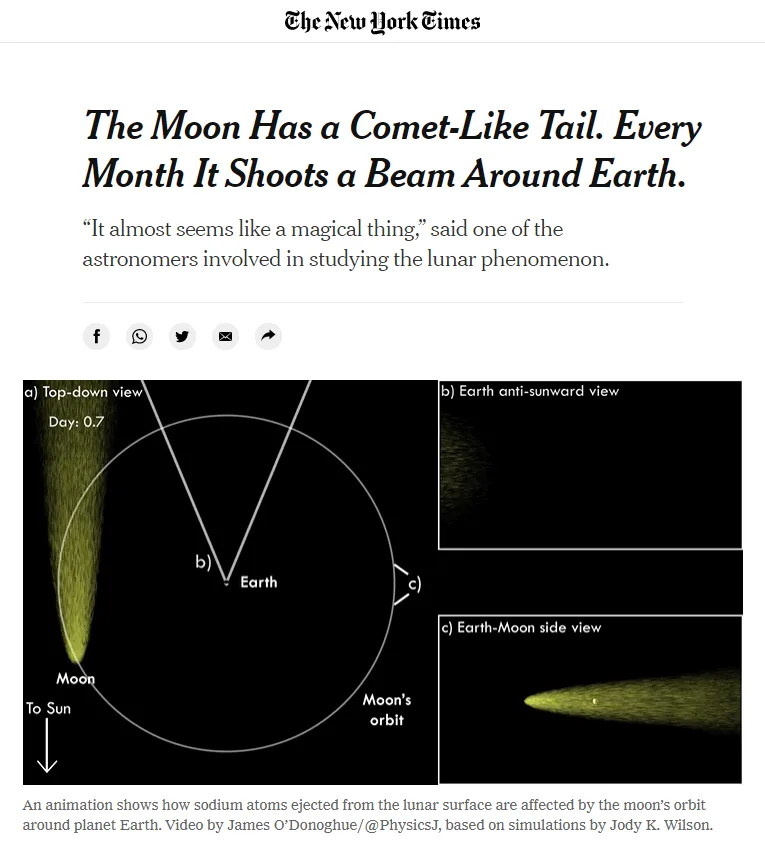 Ein Artikel der New York Times über den Mond, der eindeutig betitelt ist, um den Zusammenhang mit dem Werbe-Tweet aufzuzeigen.