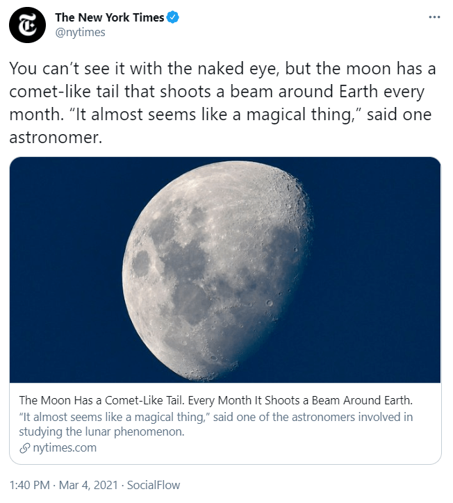 A tweet from The New York Times with a deep link to an article about the moon.