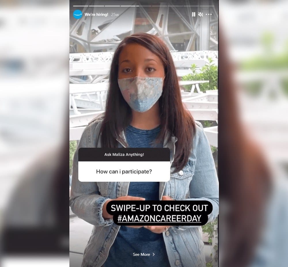 Amazon's career day custom links in Instagram Stories 