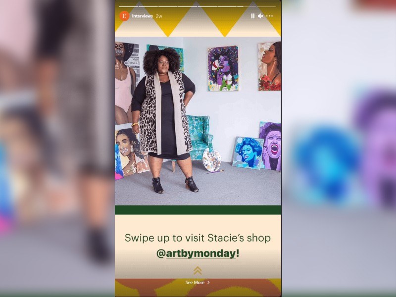 Etsy's swipe up custom links in Instagram Stories CTA.
