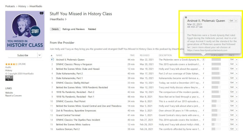 The podcast description in Apple Podcasts.