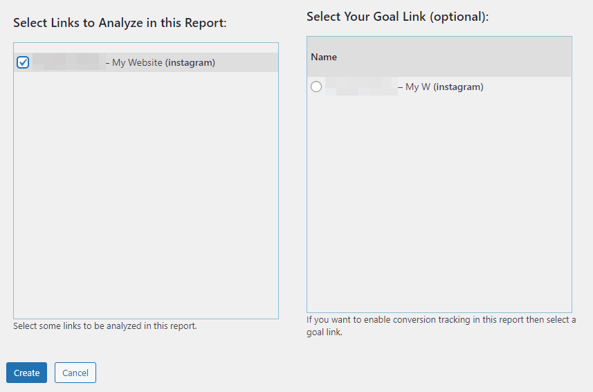 Selecting links to analyze.