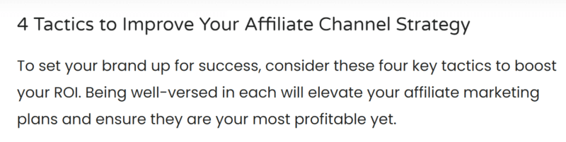 An article about affiliate marketing titled "4 Tactics to Improve Your Affiliate Channel Strategy". -affiliate marketing terms 