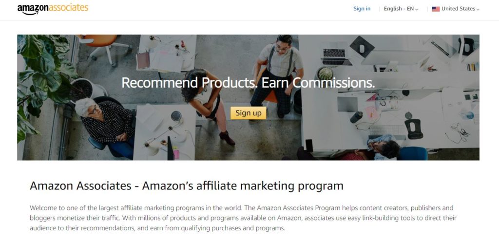 The Amazon Associates homepage