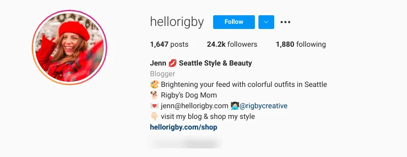 Hola Rigby, una micro-influencer de Instagram.