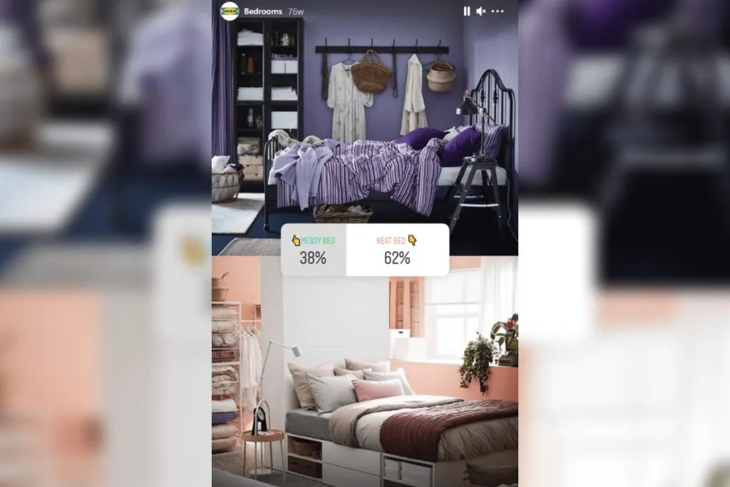 IKEA colocando una encuesta en una historia de Instagram.