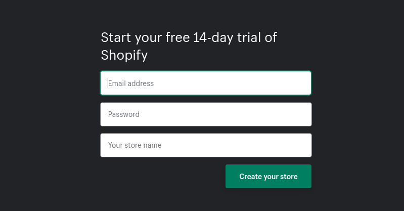 Create a Shopify Account with 14-day trial 