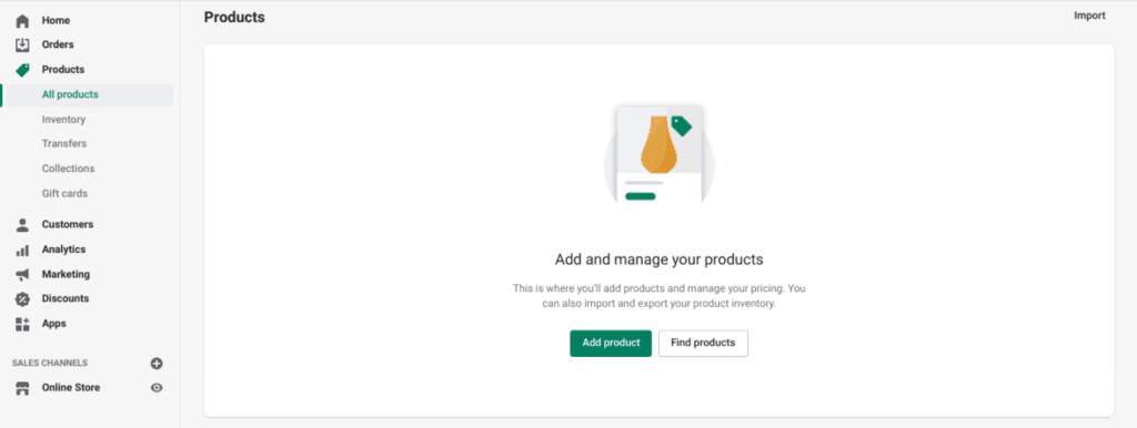 The Shopify products screen.